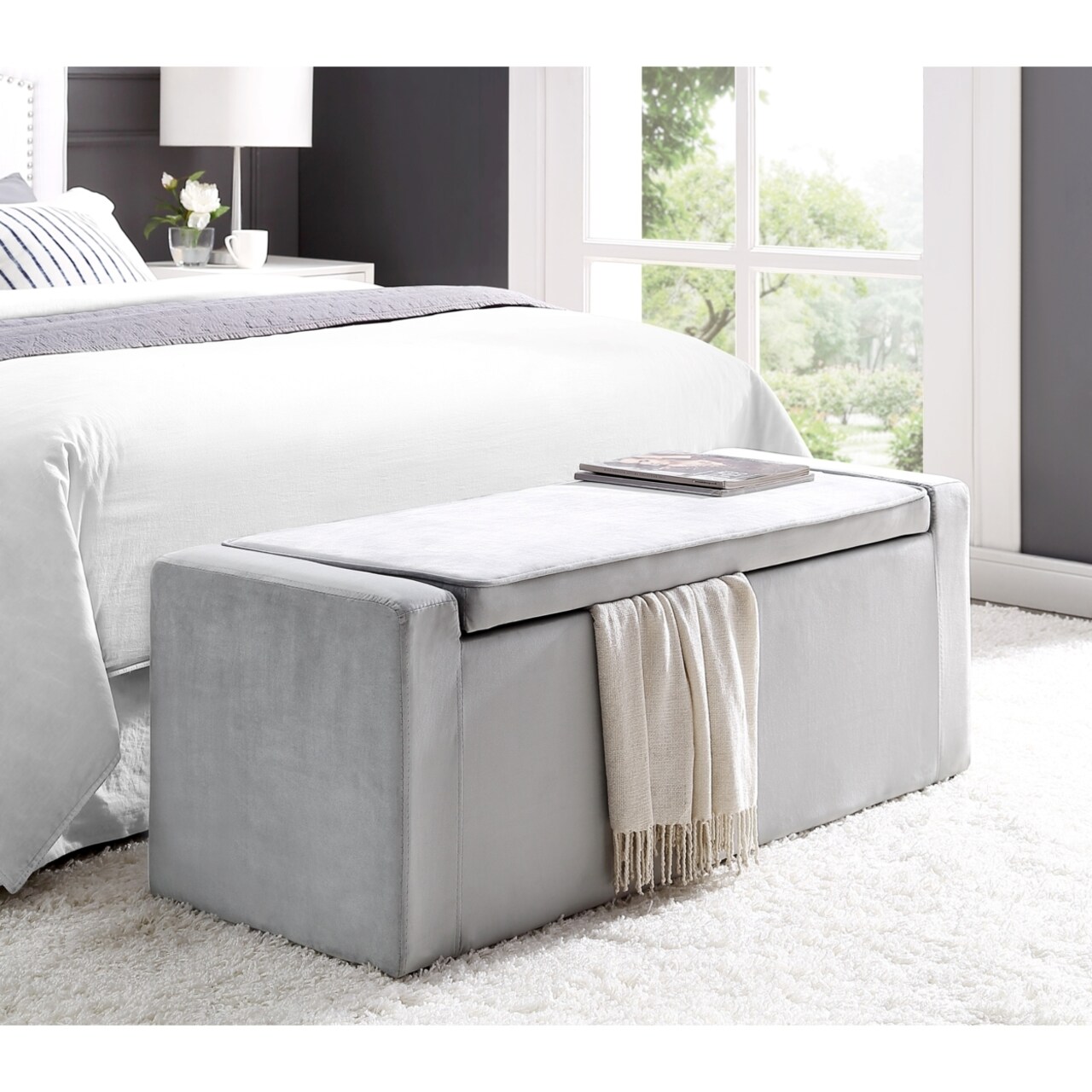 Inspired Home Carson Velvet Storage Bench Shoe Storage Upholstered